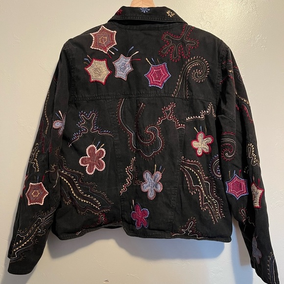 Yak Magik Jacket Black Floral Embellished Silk Patchwork 100% Cotton - Picture 10 of 11